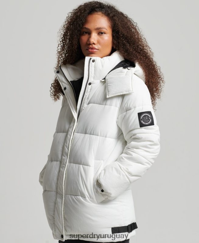 uy Superdry mujer abrigo capitonado capullo expedición blanco DT2N8Z3791 ropa