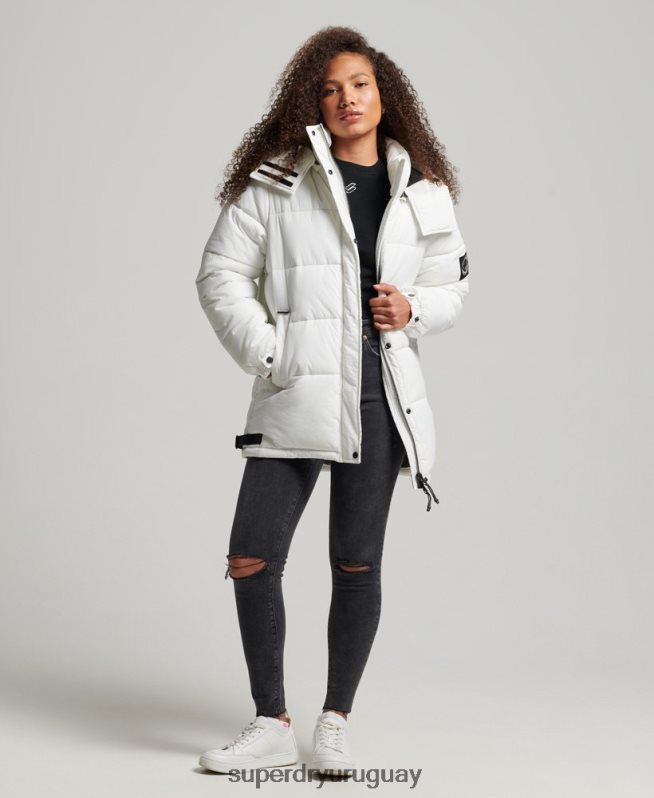 uy Superdry mujer abrigo capitonado capullo expedición blanco DT2N8Z3791 ropa