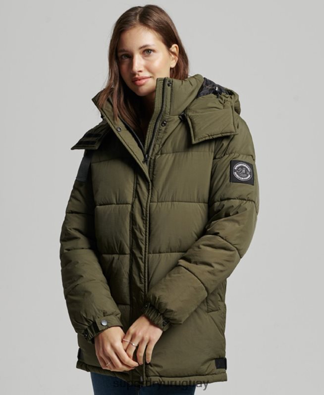 uy Superdry mujer abrigo capitonado capullo expedición caqui DT2N8Z3644 ropa