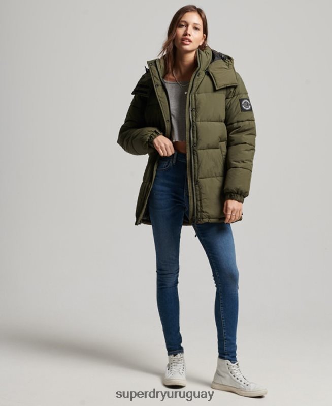 uy Superdry mujer abrigo capitonado capullo expedición caqui DT2N8Z3644 ropa