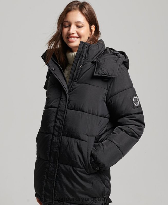 uy Superdry mujer abrigo capitonado capullo expedición negro DT2N8Z3597 ropa