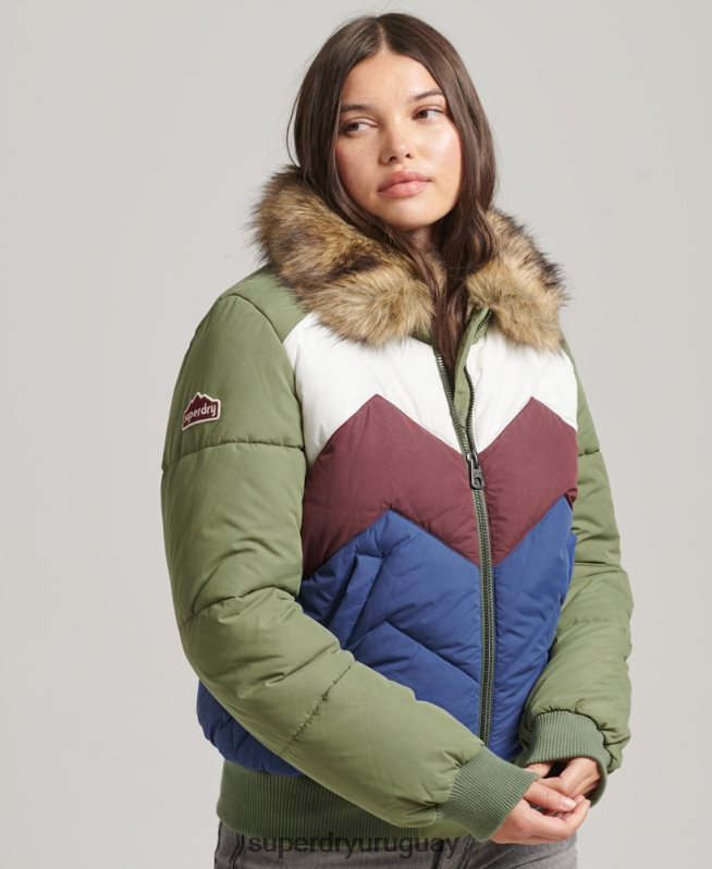 uy Superdry mujer abrigo corto acolchado con panel retro verde DT2N8Z5457 ropa
