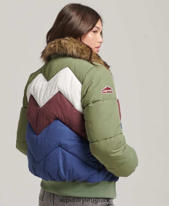 uy Superdry mujer abrigo corto acolchado con panel retro verde DT2N8Z5457 ropa
