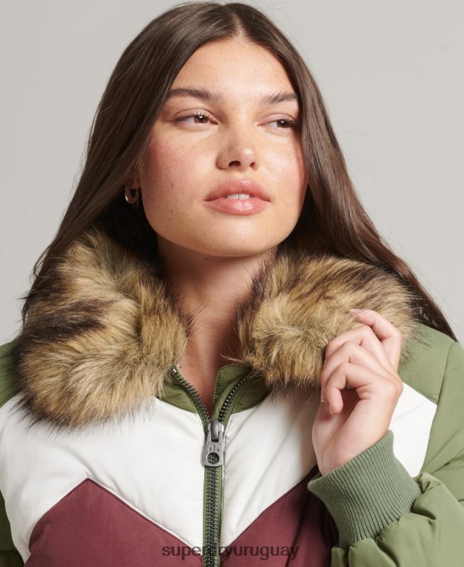 uy Superdry mujer abrigo corto acolchado con panel retro verde DT2N8Z5457 ropa