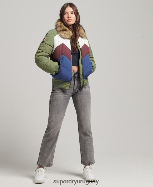 uy Superdry mujer abrigo corto acolchado con panel retro verde DT2N8Z5457 ropa