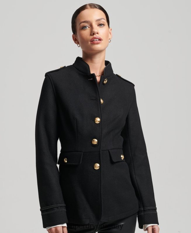 uy Superdry mujer abrigo corto militar de lana negro DT2N8Z3763 ropa