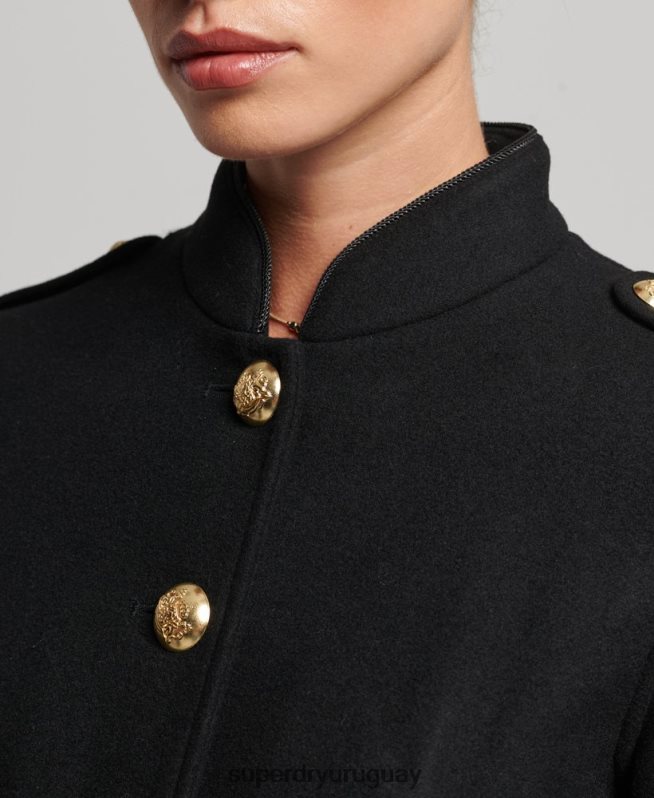 uy Superdry mujer abrigo corto militar de lana negro DT2N8Z3763 ropa