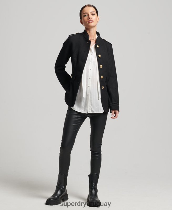 uy Superdry mujer abrigo corto militar de lana negro DT2N8Z3763 ropa