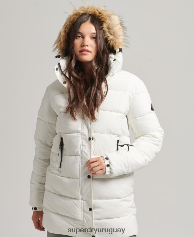uy Superdry mujer abrigo de capa intermedia con capucha blanco DT2N8Z3586 ropa