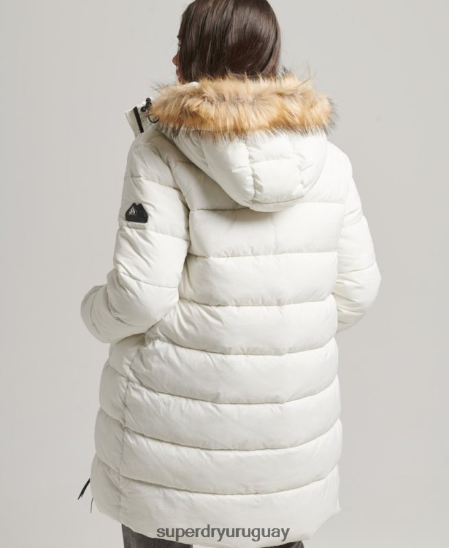 uy Superdry mujer abrigo de capa intermedia con capucha blanco DT2N8Z3586 ropa