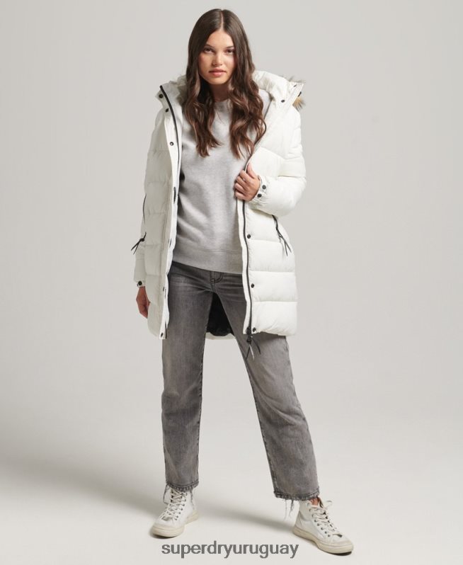 uy Superdry mujer abrigo de capa intermedia con capucha blanco DT2N8Z3586 ropa