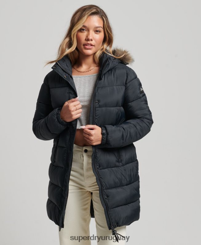 uy Superdry mujer abrigo de capa intermedia con capucha gris oscuro DT2N8Z3734 ropa
