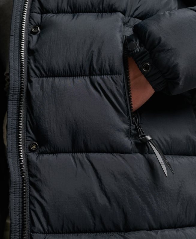 uy Superdry mujer abrigo de capa intermedia con capucha gris oscuro DT2N8Z3734 ropa