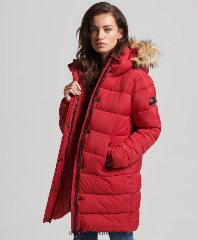 uy Superdry mujer abrigo de capa intermedia con capucha rojo DT2N8Z3668 ropa