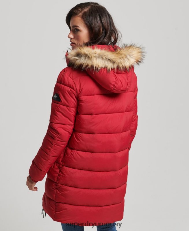 uy Superdry mujer abrigo de capa intermedia con capucha rojo DT2N8Z3668 ropa