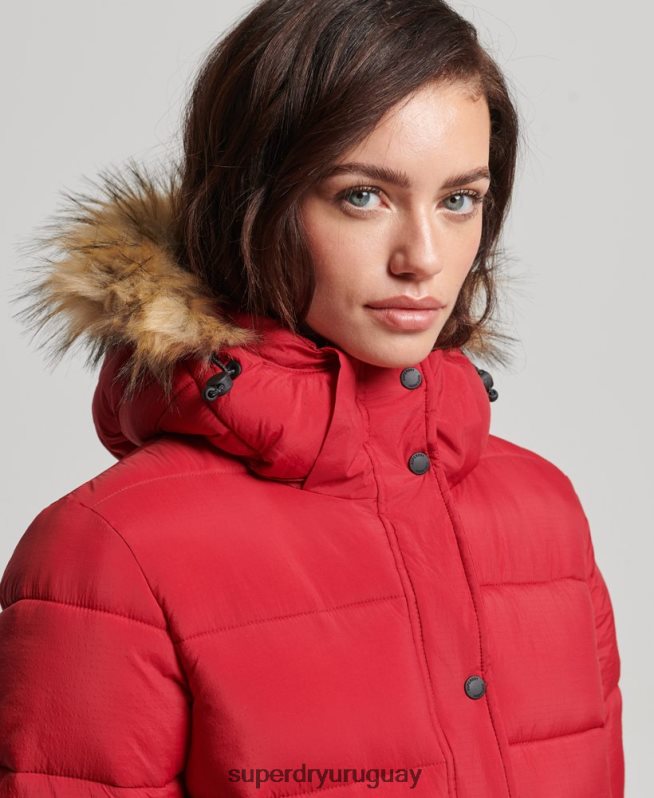 uy Superdry mujer abrigo de capa intermedia con capucha rojo DT2N8Z3668 ropa