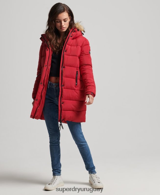 uy Superdry mujer abrigo de capa intermedia con capucha rojo DT2N8Z3668 ropa