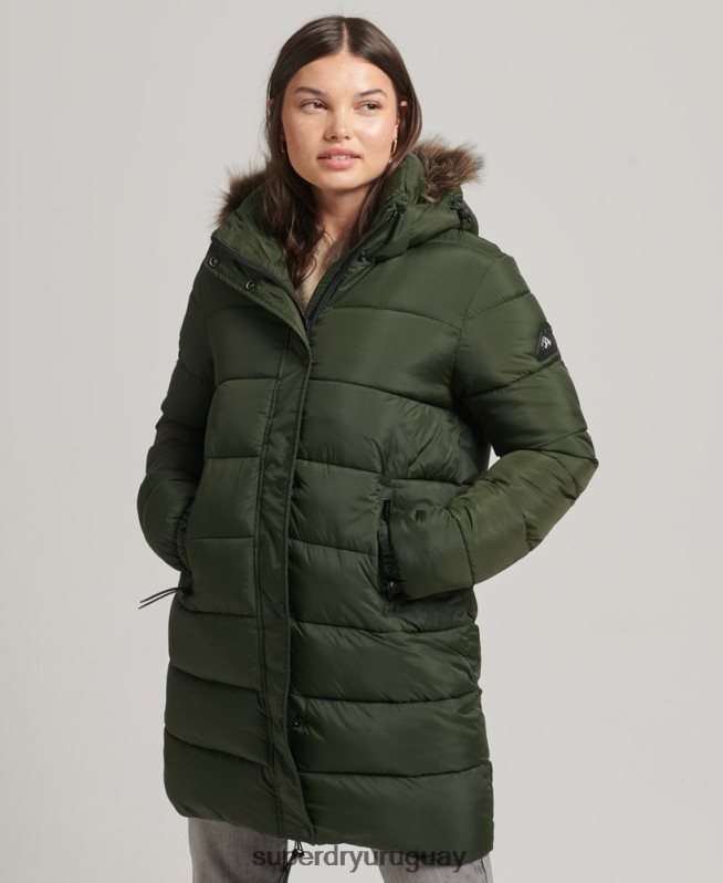 uy Superdry mujer abrigo de capa intermedia con capucha verde DT2N8Z5633 ropa