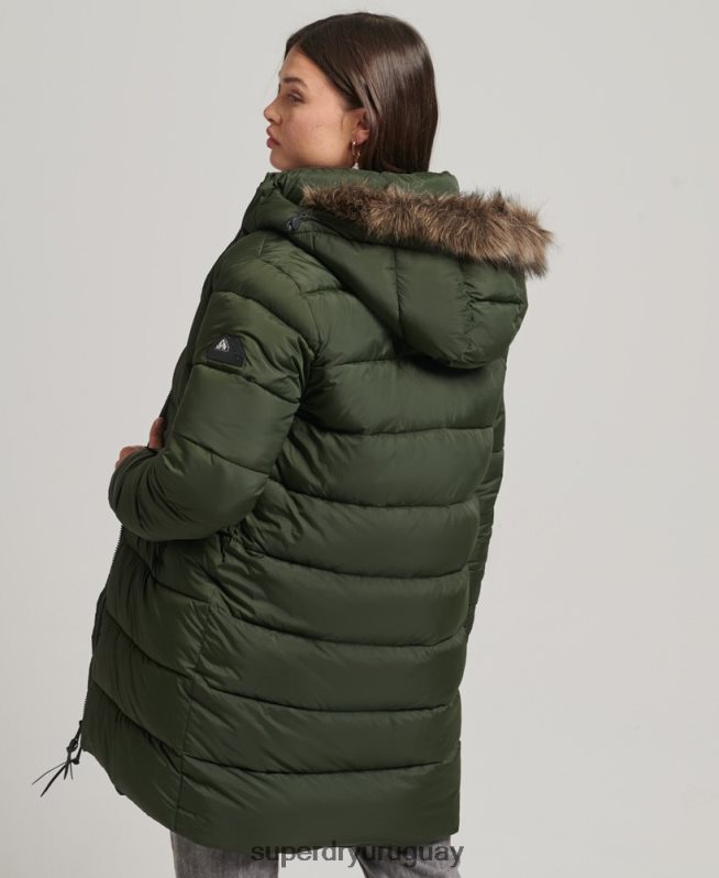 uy Superdry mujer abrigo de capa intermedia con capucha verde DT2N8Z5633 ropa