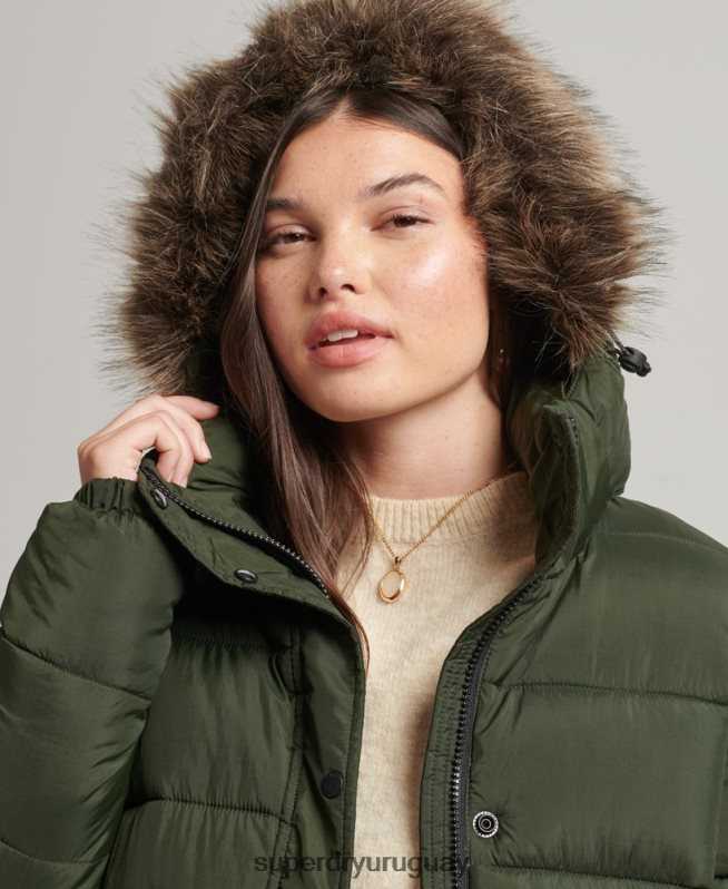 uy Superdry mujer abrigo de capa intermedia con capucha verde DT2N8Z5633 ropa