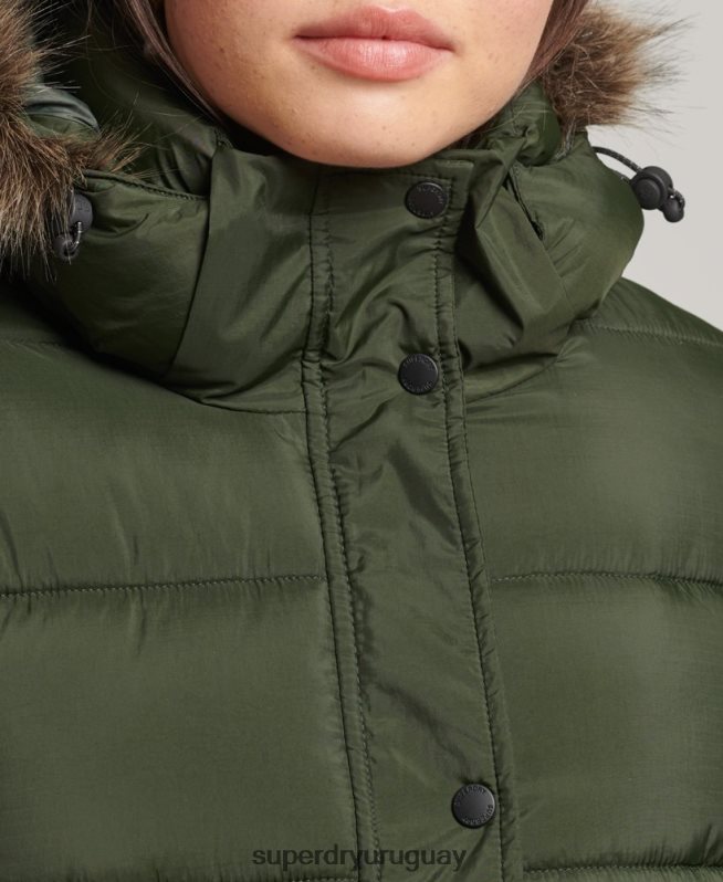uy Superdry mujer abrigo de capa intermedia con capucha verde DT2N8Z5633 ropa