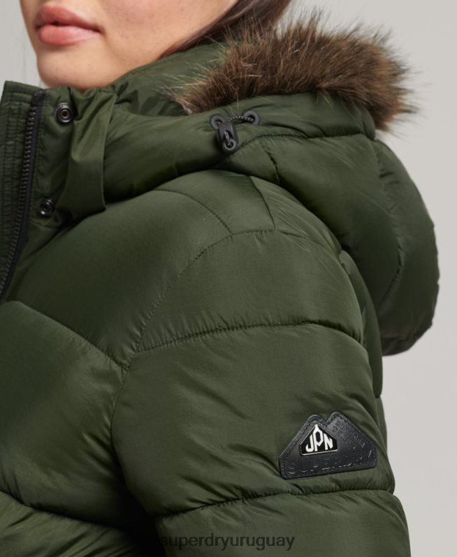uy Superdry mujer abrigo de capa intermedia con capucha verde DT2N8Z5633 ropa