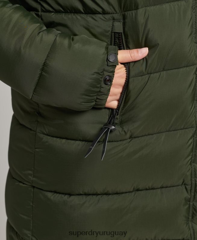 uy Superdry mujer abrigo de capa intermedia con capucha verde DT2N8Z5633 ropa