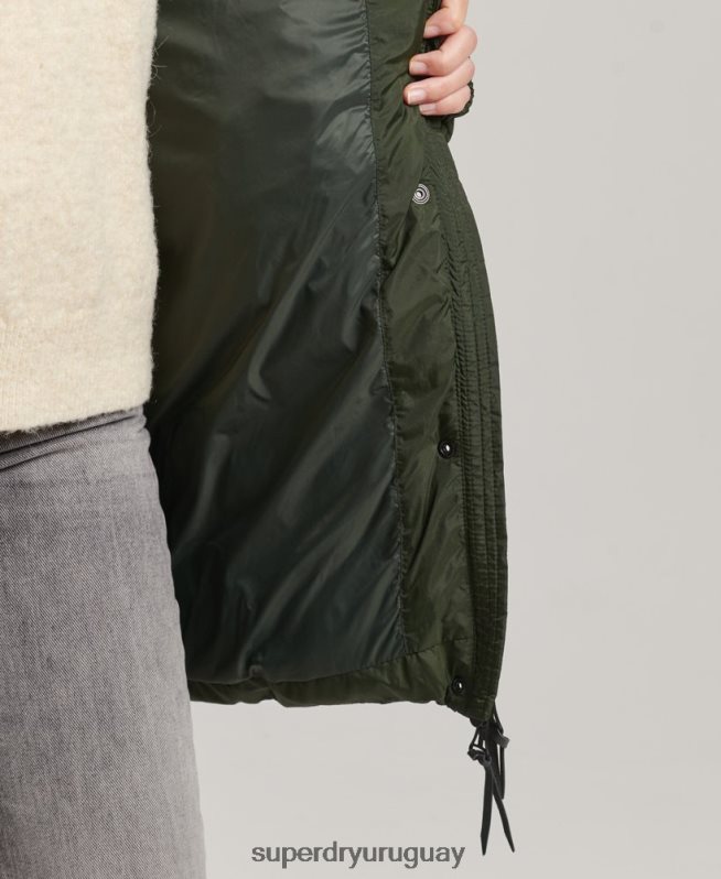 uy Superdry mujer abrigo de capa intermedia con capucha verde DT2N8Z5633 ropa