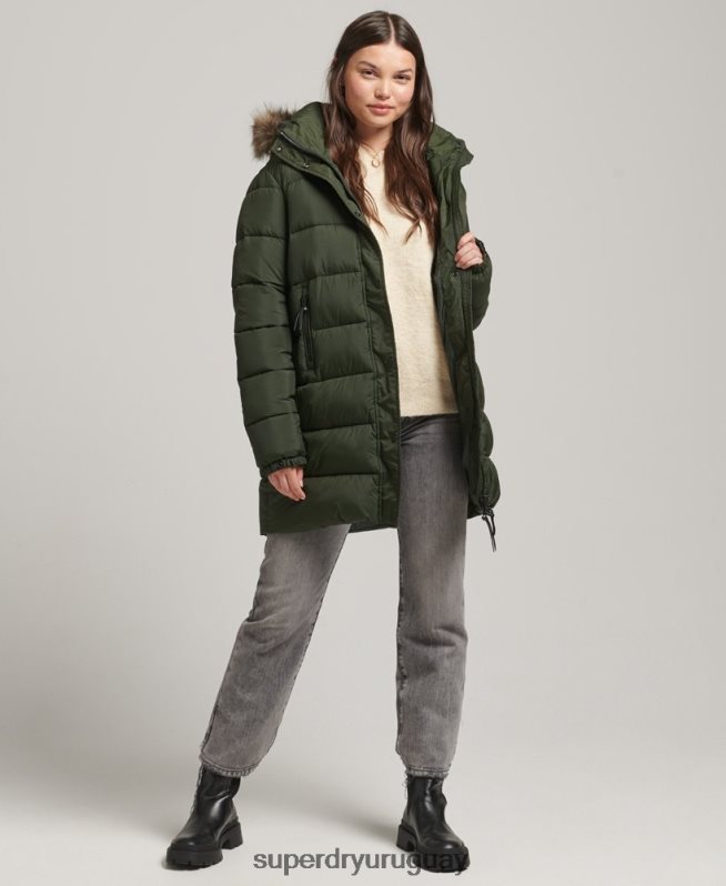 uy Superdry mujer abrigo de capa intermedia con capucha verde DT2N8Z5633 ropa