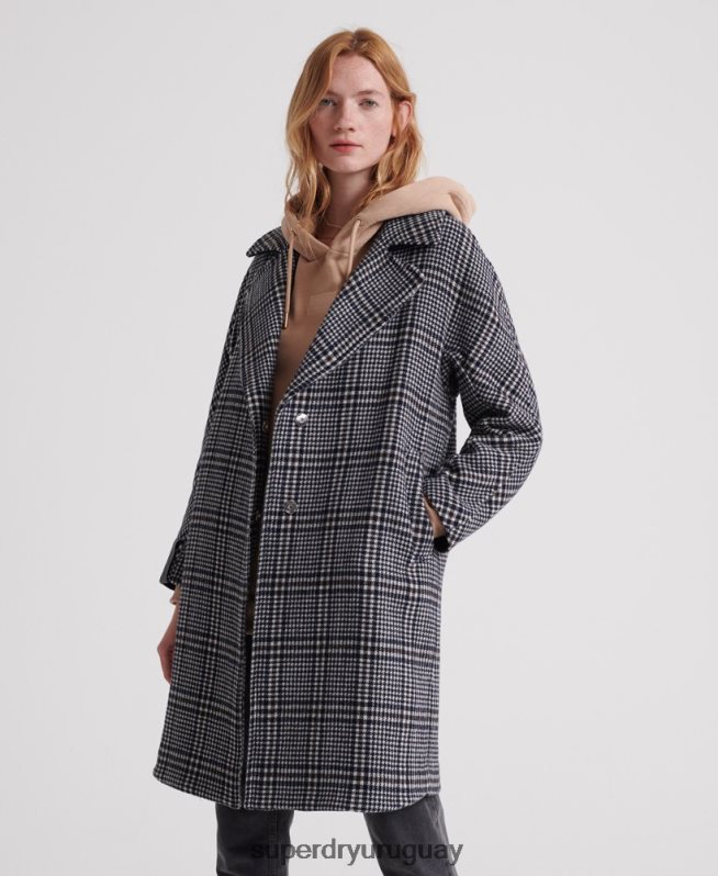 uy Superdry mujer abrigo de lana koben negro DT2N8Z3858 ropa
