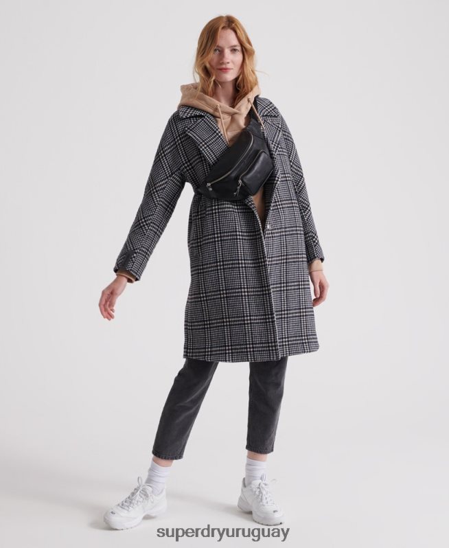 uy Superdry mujer abrigo de lana koben negro DT2N8Z3858 ropa