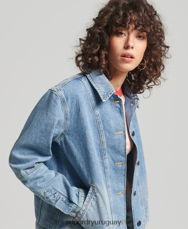 uy Superdry mujer abrigo de trabajo de mezclilla vintage azul claro DT2N8Z5561 ropa
