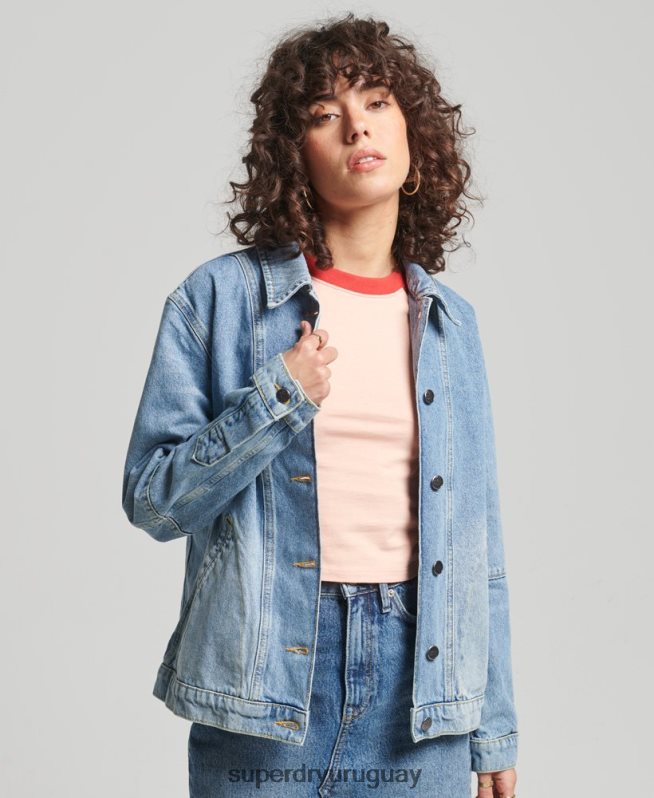 uy Superdry mujer abrigo de trabajo de mezclilla vintage azul claro DT2N8Z5561 ropa