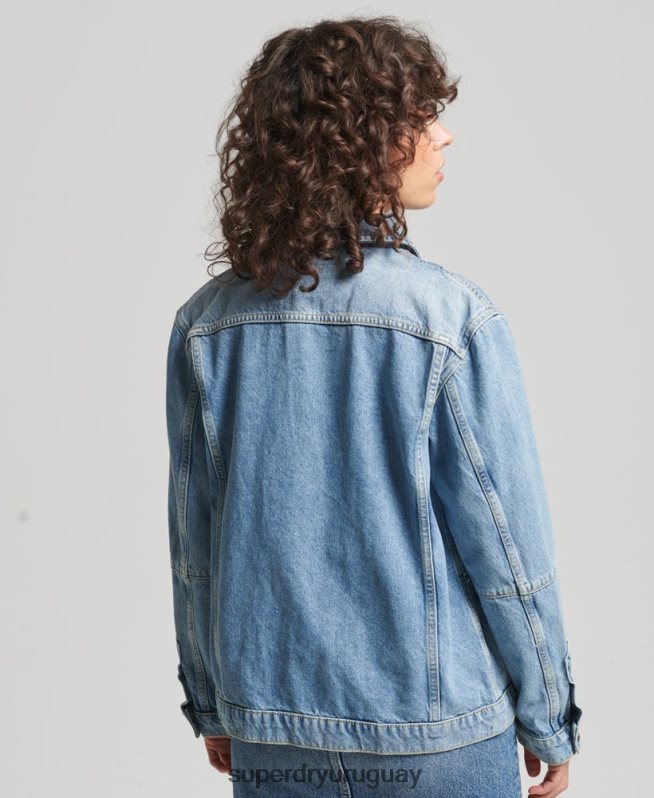 uy Superdry mujer abrigo de trabajo de mezclilla vintage azul claro DT2N8Z5561 ropa