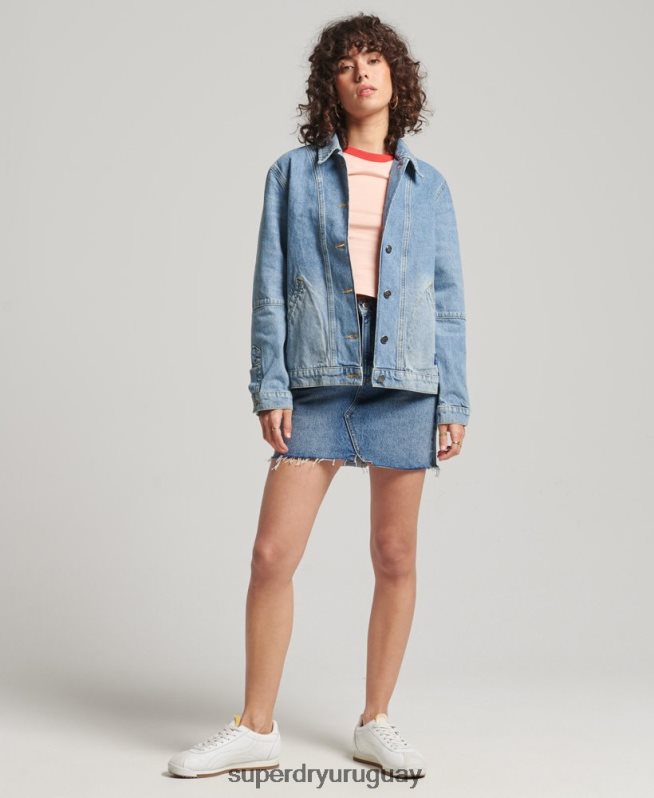 uy Superdry mujer abrigo de trabajo de mezclilla vintage azul claro DT2N8Z5561 ropa