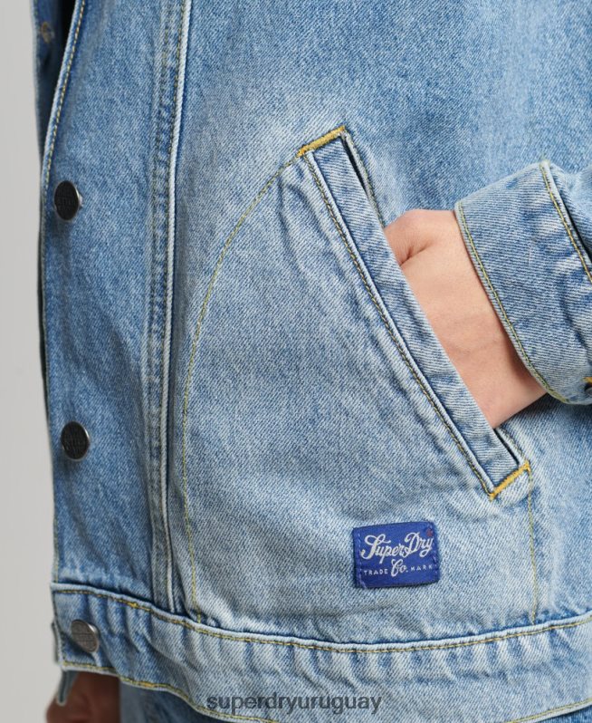 uy Superdry mujer abrigo de trabajo de mezclilla vintage azul claro DT2N8Z5561 ropa