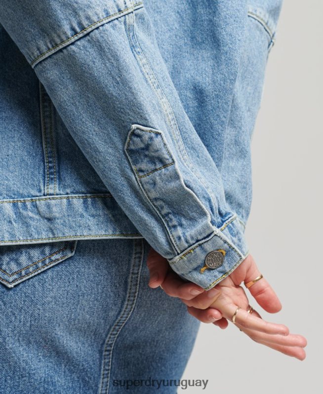uy Superdry mujer abrigo de trabajo de mezclilla vintage azul claro DT2N8Z5561 ropa