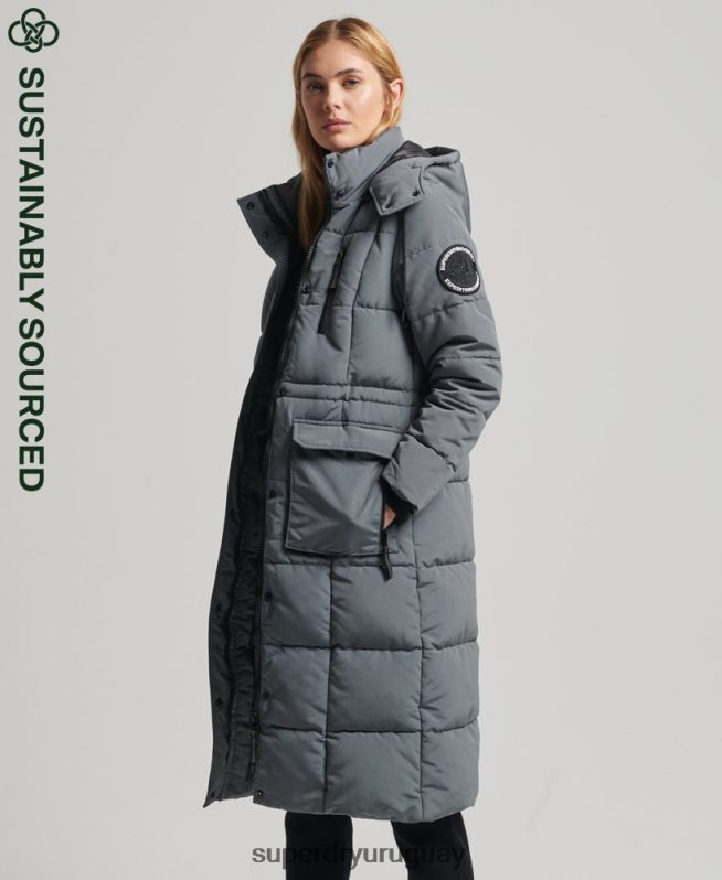 uy Superdry mujer abrigo everest largo gris oscuro DT2N8Z5576 ropa