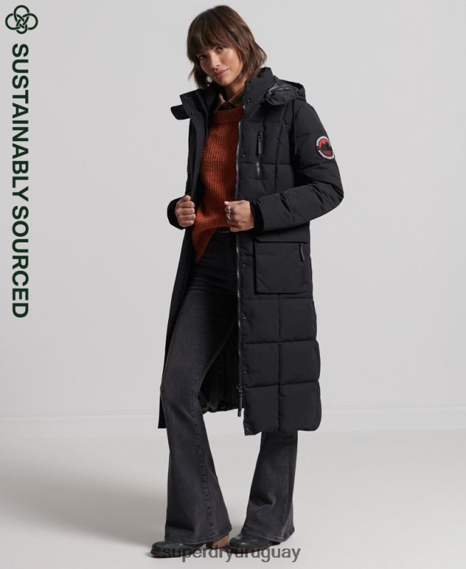 uy Superdry mujer abrigo everest largo negro DT2N8Z5512 ropa