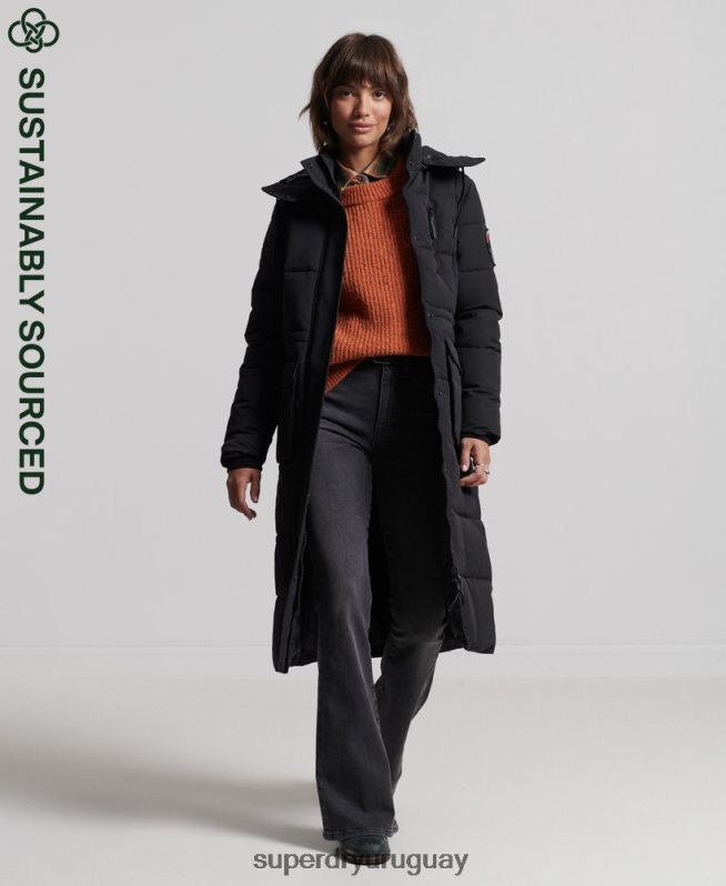 uy Superdry mujer abrigo everest largo negro DT2N8Z5512 ropa