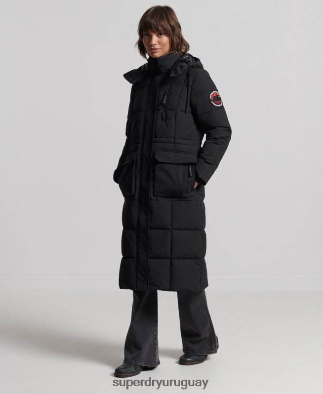 uy Superdry mujer abrigo everest largo negro DT2N8Z5512 ropa