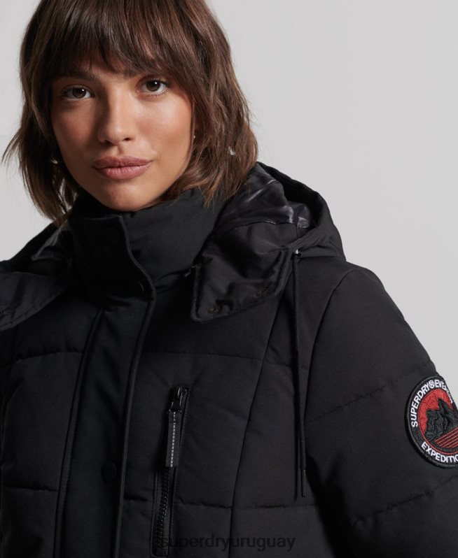 uy Superdry mujer abrigo everest largo negro DT2N8Z5512 ropa