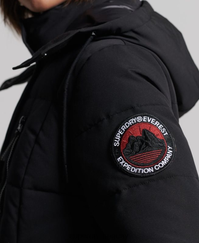 uy Superdry mujer abrigo everest largo negro DT2N8Z5512 ropa