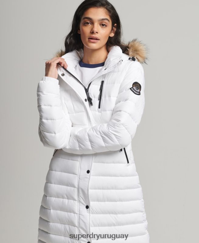 uy Superdry mujer abrigo fuji superlargo blanco DT2N8Z3778 ropa