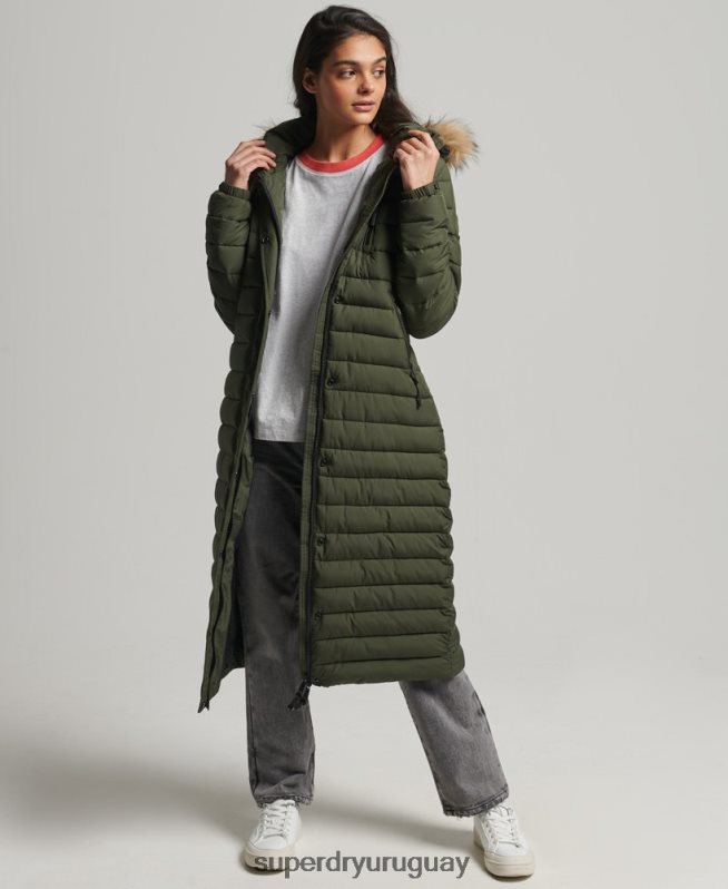 uy Superdry mujer abrigo fuji superlargo caqui DT2N8Z3649 ropa