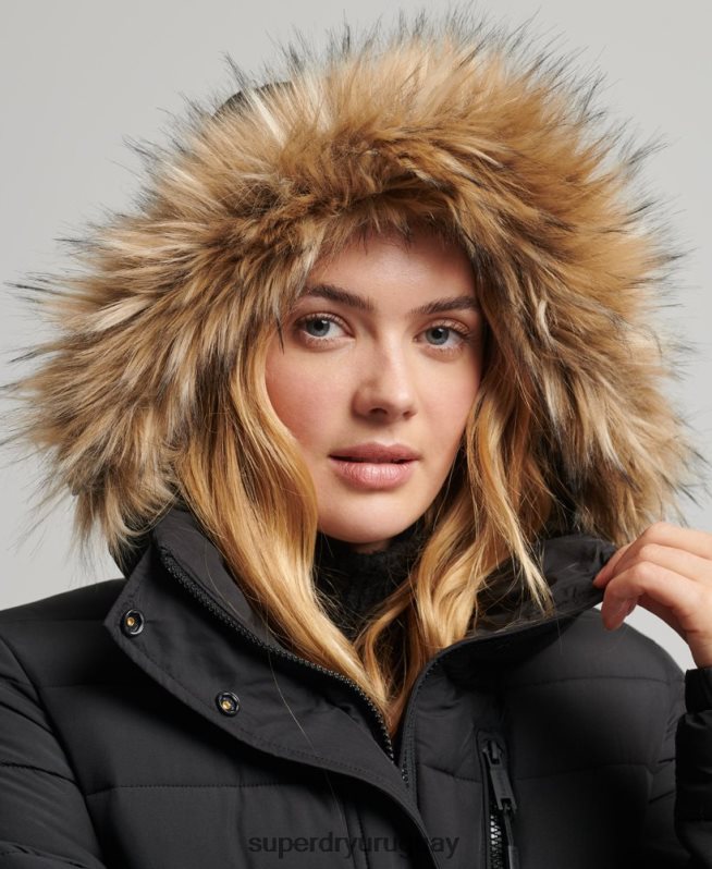 uy Superdry mujer abrigo fuji superlargo negro DT2N8Z3777 ropa