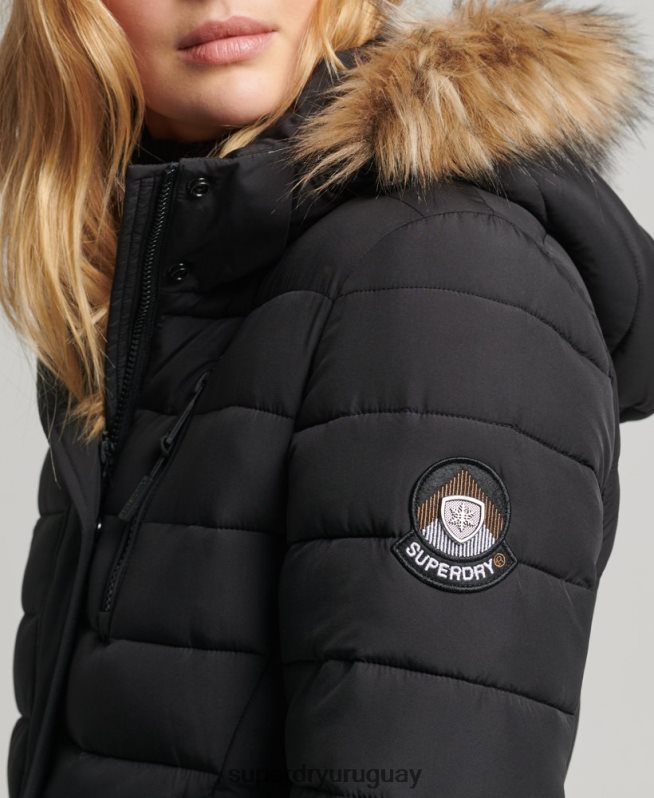 uy Superdry mujer abrigo fuji superlargo negro DT2N8Z3777 ropa