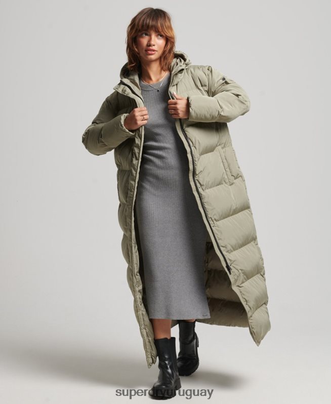 uy Superdry mujer abrigo largo acolchado con capucha caqui DT2N8Z3693 ropa