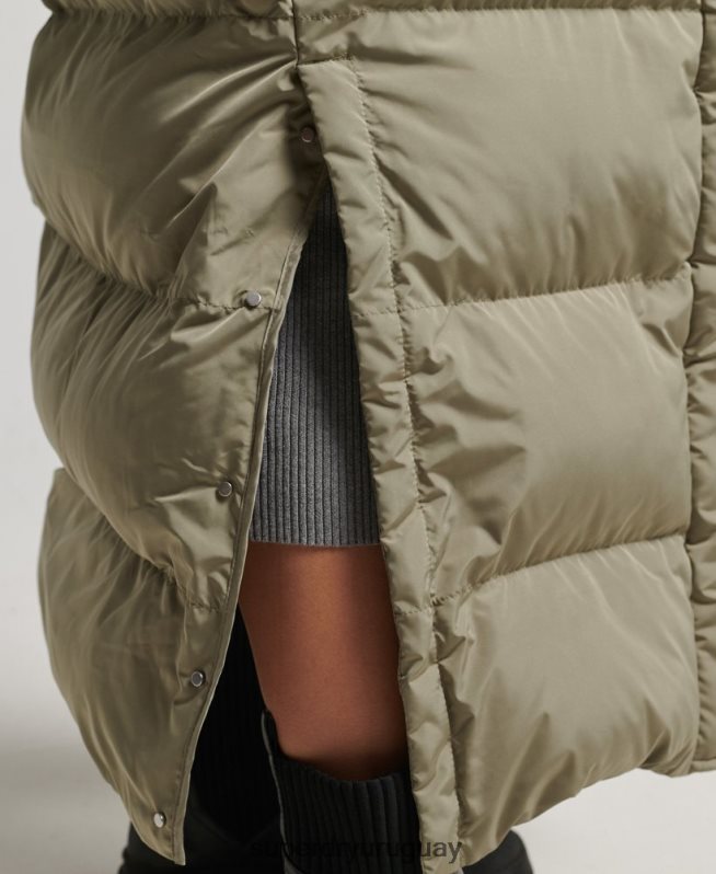 uy Superdry mujer abrigo largo acolchado con capucha caqui DT2N8Z3693 ropa