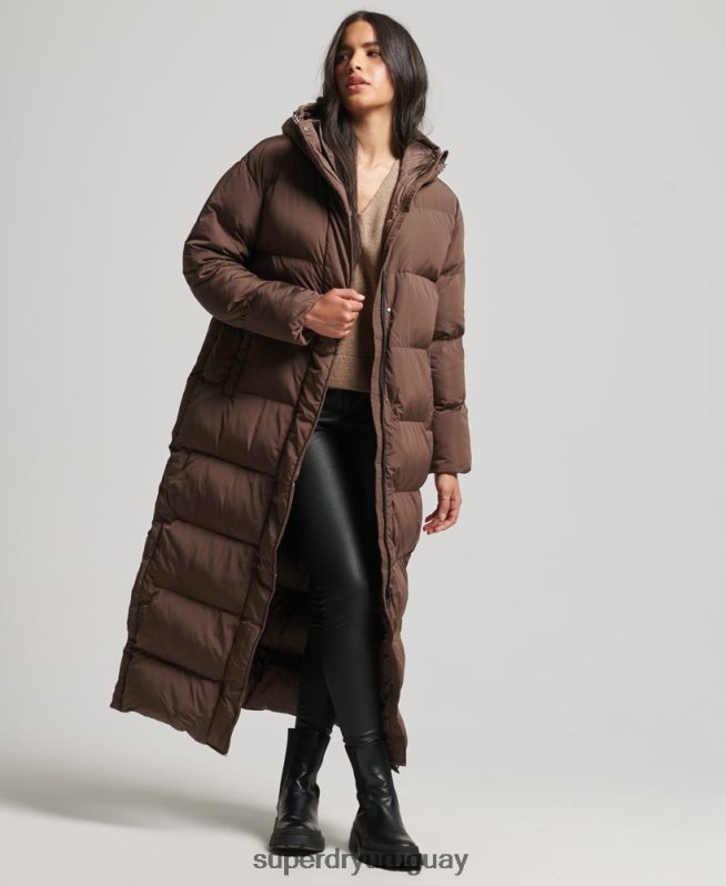 uy Superdry mujer abrigo largo acolchado con capucha marrón DT2N8Z3579 ropa